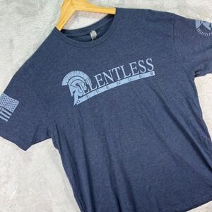 Relentless Defender Men's Graphic Tee USA Spartan Flag Print Blue Sz XL American